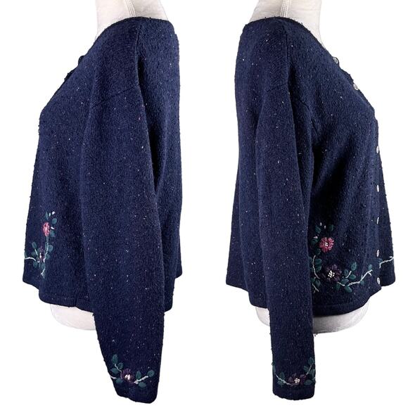 Northern Reflections Sweater Cardigan Large Navy Pink Floral L - Picture 3 of 12